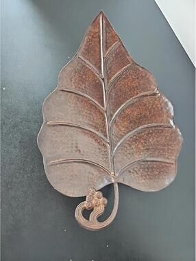 Hammered Metal Leaf Shaped Decorative Tray Bronze 18Inches India